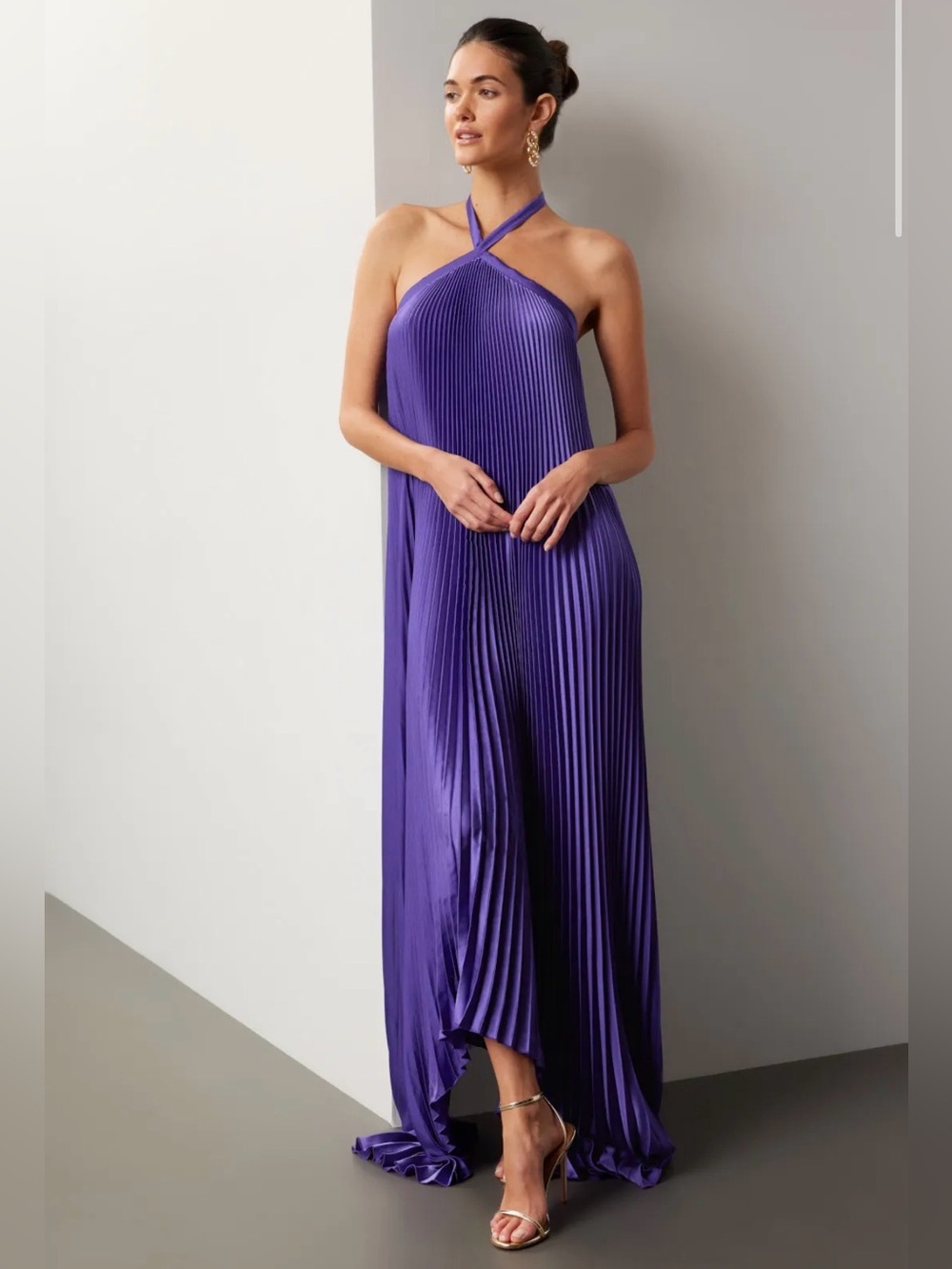 L’IDEE purple Déesse Gown plunging halter maxi dress